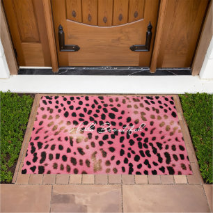 Pink Black Leopard Print Abstract Doormat