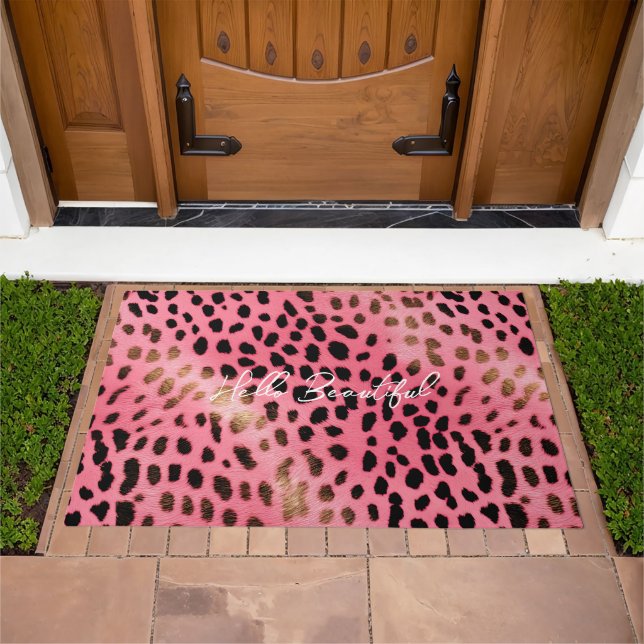 Pink Black Leopard Print Abstract Doormat (Outdoor)