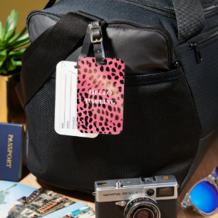 Pink Black Leopard Print Abstract Luggage Tag