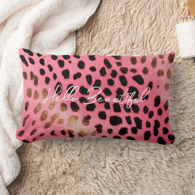 Pink Black Leopard Print Abstract Lumbar Pillow (Blanket)
