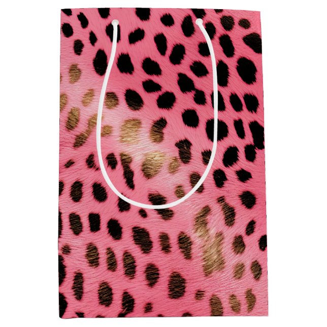 Pink Black Leopard Print Abstract Medium Gift Bag (Front)