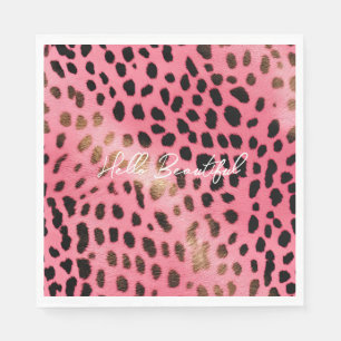 Pink Black Leopard Print Abstract Napkins