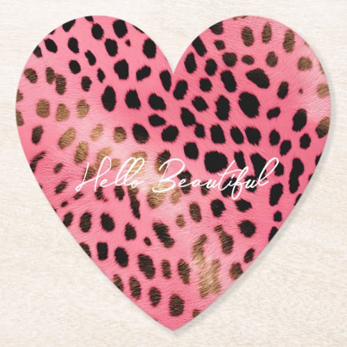 Pink Black Leopard Print Abstract Paper Coaster