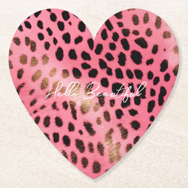 Pink Black Leopard Print Abstract Paper Coaster (Front)