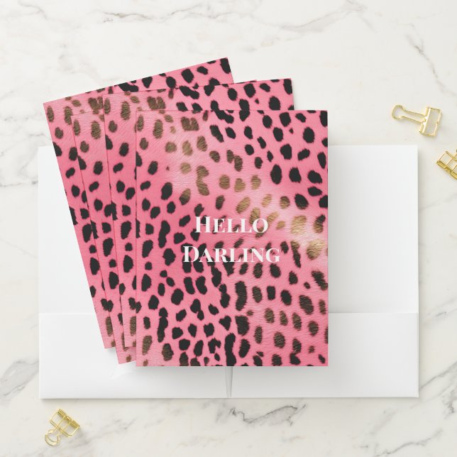Pink Black Leopard Print Abstract Pocket Folder (In Situ)