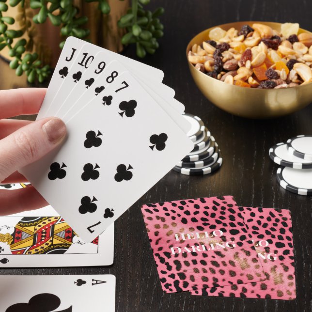 Pink Black Leopard Print Abstract Poker Cards (In Situ)