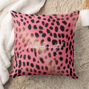 Pink Black Leopard Print Abstract Throw Pillow
