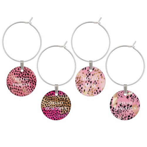 Pink Black Leopard Print Abstract Wine Charm