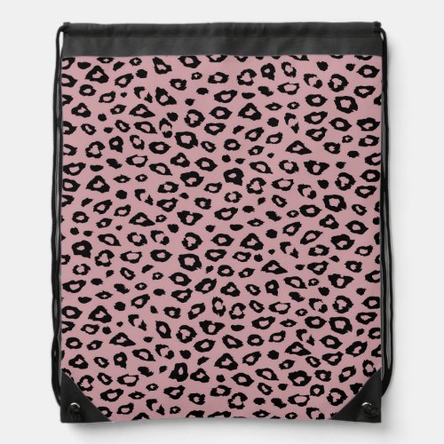 Pink Black Leopard Print Drawstring Bag