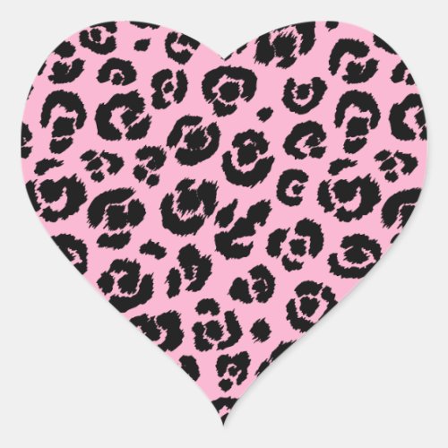 Pink Black Leopard Print Heart Sticker