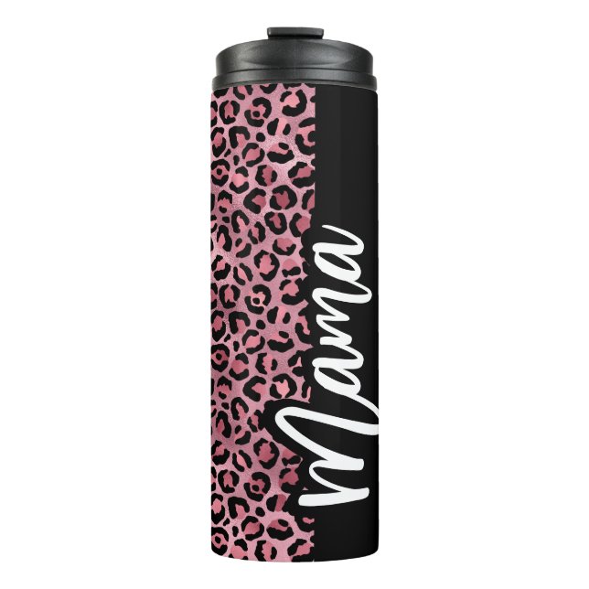 Pink & Black Leopard Print Mama Thermal Tumbler (Front)