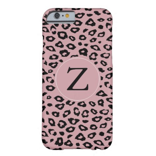 Pink Black Leopard Print Monogram Barely There iPhone 6 Case