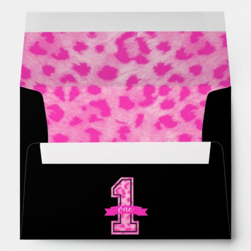 Pink  Black Leopard Print One 1st Birthday Party Envelope