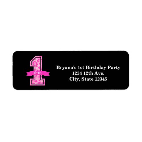 Pink  Black Leopard Print One 1st Birthday Party Label