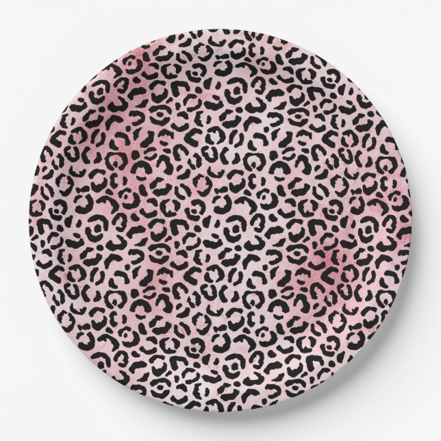 Pink Black Leopard Print Paper Plates (Front)