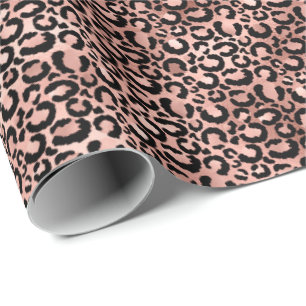 Pink Black Leopard Print Wrapping Paper