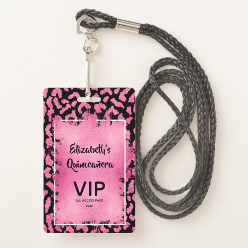 Pink Black Leopard Quinceaera Invite VIP Pass Badge