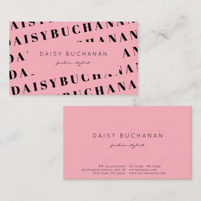 Pink Black Lettering Trendy Modern Business Card (Front/Back)