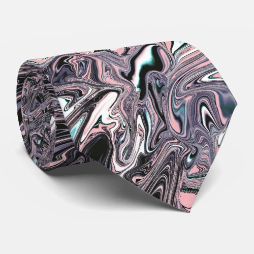 Pink black lilac marbled swirl necktie