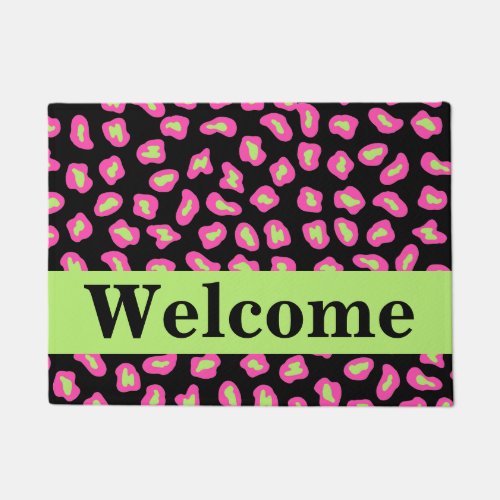 Pink Black Lime Green Leopard Skin Welcome Doormat