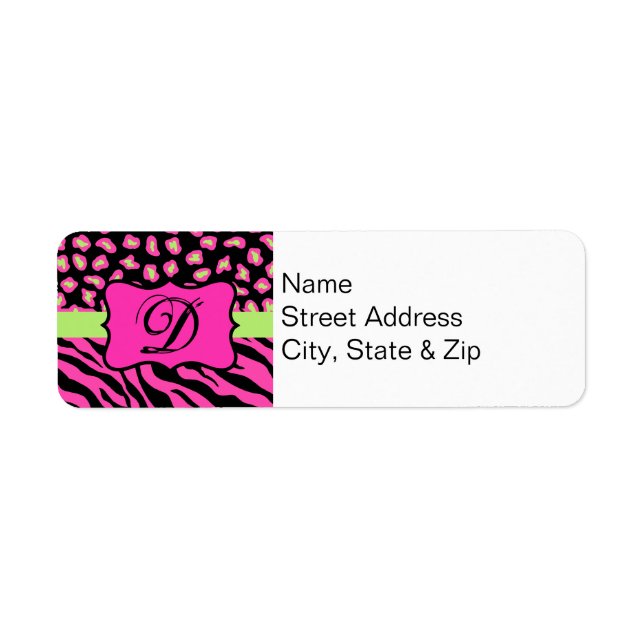 Pink, Black & Lime Green Zebra & Cheetah Skins Label (Front)