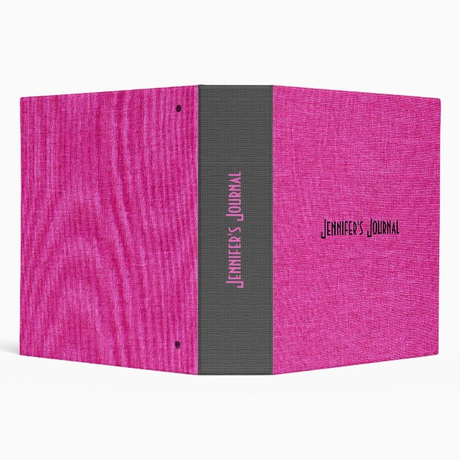 Pink & Black Linen Burlap Texture 3 Ring Binder (Background)