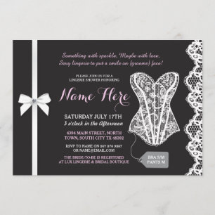 Pink & Black Lingerie Shower Lace Corset Invite