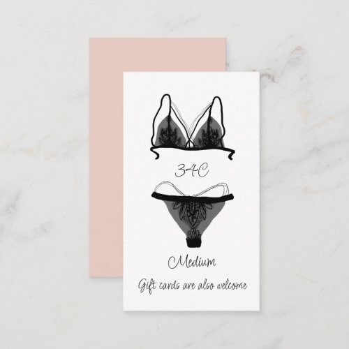 Pink Black Lingerie Size Oh la la Bridal Shower  Enclosure Card