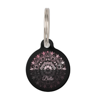 Pink Black Mandala Dog's Name Your Address Pet ID Tag