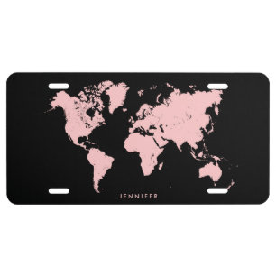 Pink & Black Map License Plate