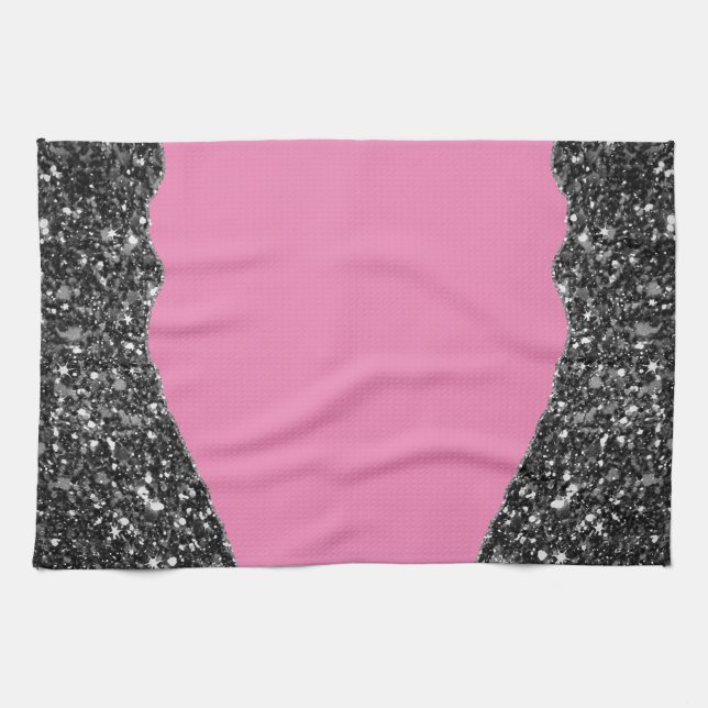 PINK BLACK MARBLE AGATE Table Runner Kitchen Towel (Horizontal)