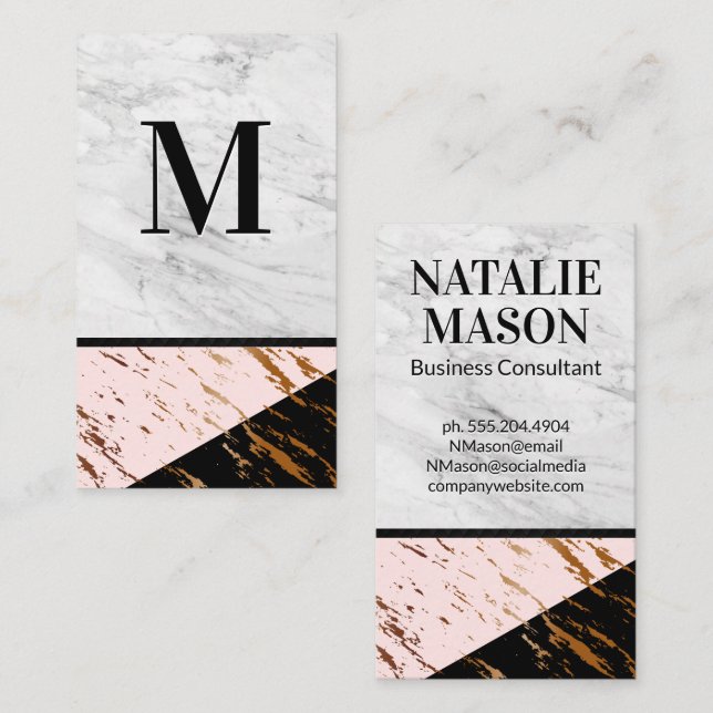 Pink Black Marble Gold Foil Business Card (Front/Back)