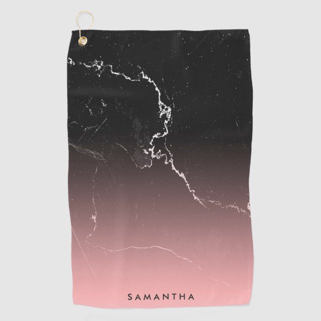 Pink & Black Marble Golf Towel (Front)