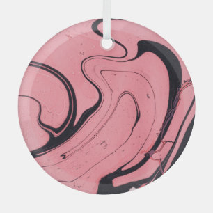 Pink Black Marble Hand Drawn Glass Ornament