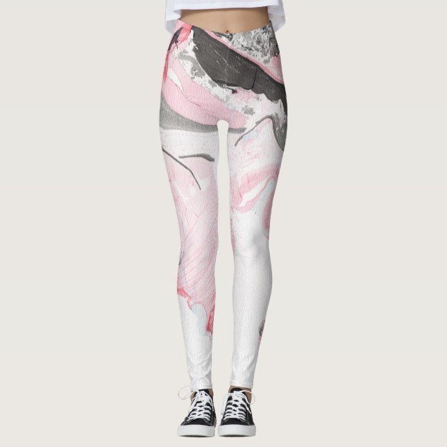 Pink Black Marble: Hand Drawn Leggings (Front)