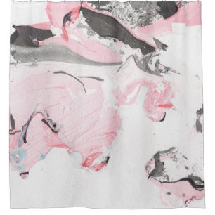 Pink Black Marble: Hand Drawn Shower Curtain