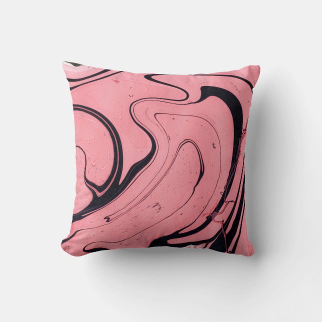Pink Black Marble Hand Drawn Throw Pillow (Front)