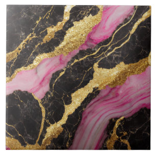 Pink Black Marble Pattern with Gold Ceramic Tile