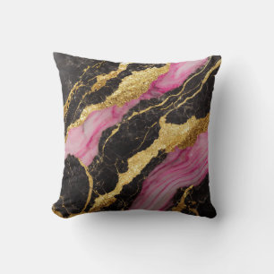 Pink Black Marble Pattern with Gold Throw Pillow
