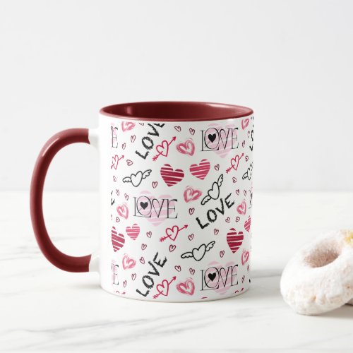 Pink Black Marroon Hearts Love Pattern Mug