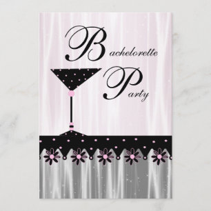 Pink Black Martini Bachelorette Party Invitations