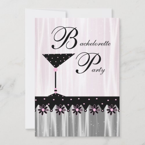 Pink Black Martini Bachelorette Party Invitations