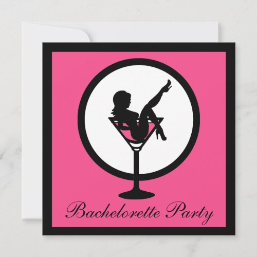 Pink black martini glass girl bachelorette invites