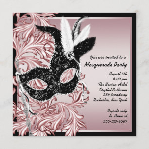 Pink Black Mask Pink Black Masquerade Party Invitation