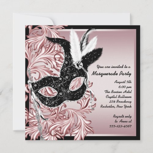 Pink Black Mask Pink Black Masquerade Party Invitation