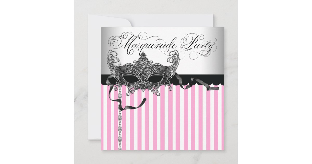 Pink Black Masquerade Party Invitations Zazzle