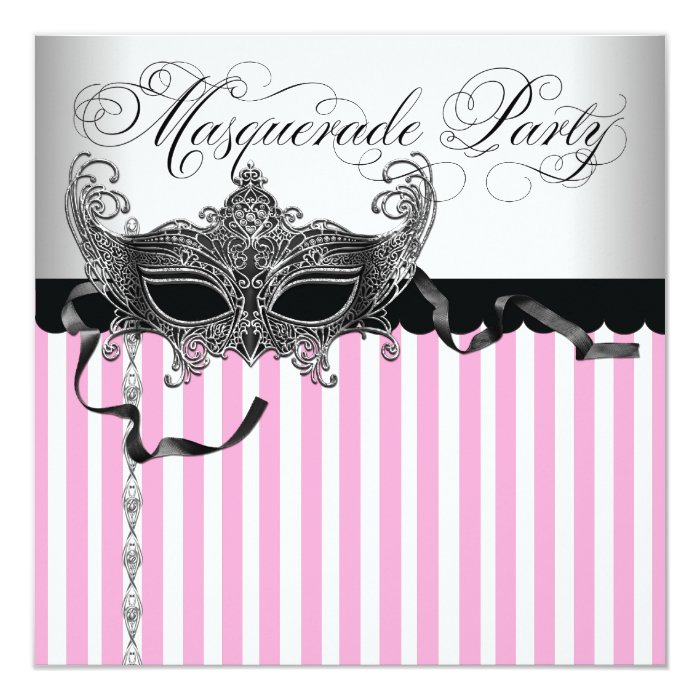 Pink Black Masquerade Party Invitations Zazzle