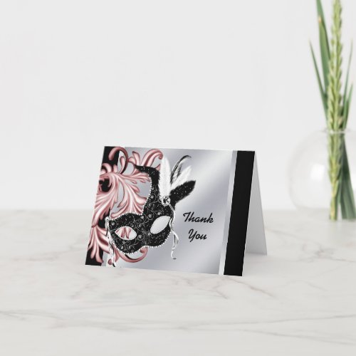 Pink Black Masquerade Party Thank You Cards