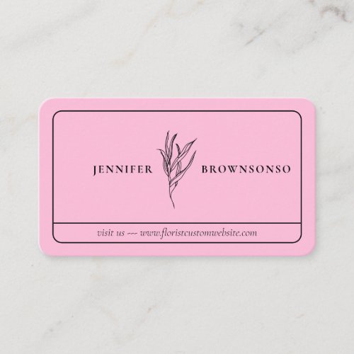 Pink Black Minimal Framed Flower Business Card