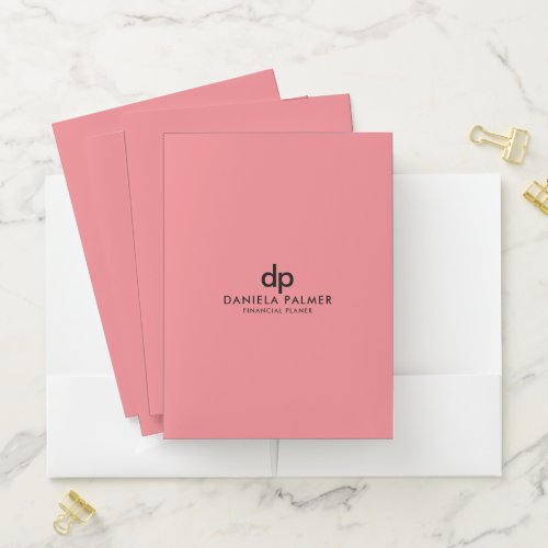 Pink black minimalistic monogram pocket folder